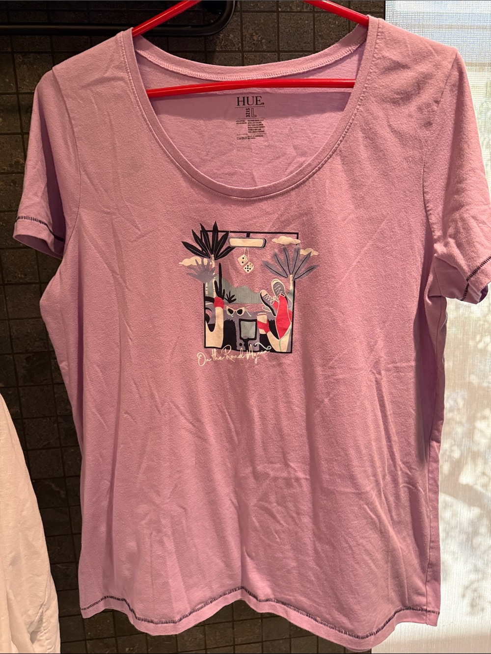 HUE Lilac Short-Sleeve Scoop Neck Graphic Tee